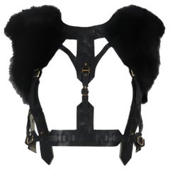 Herve Leger Fox Fur Trimmed Leather Harness Small