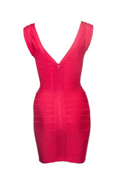 Herve Leger, Abito Zoe fucsia con body stretch