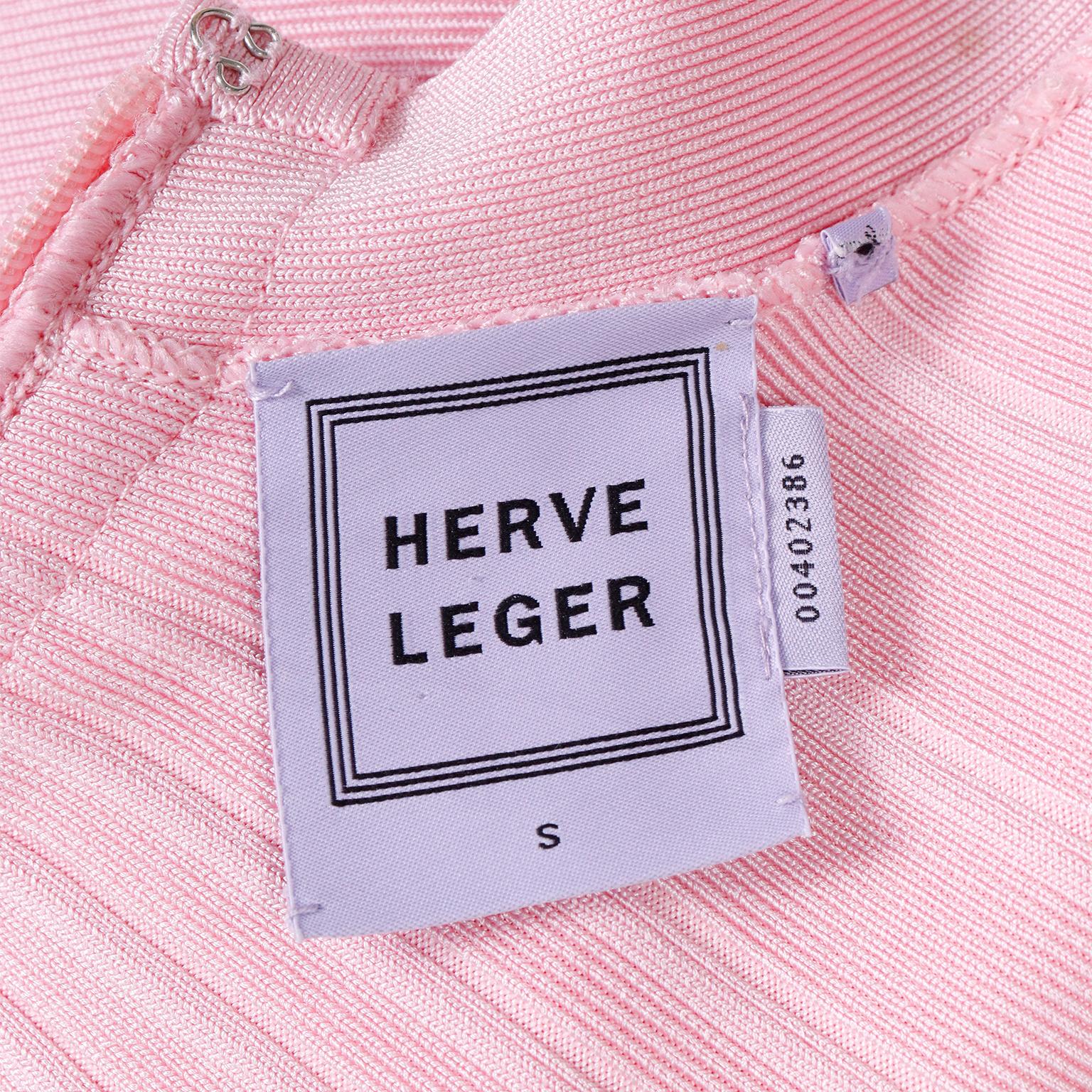 Herve Leger Full Length Pink Bandage Scoop Neck Dress 3