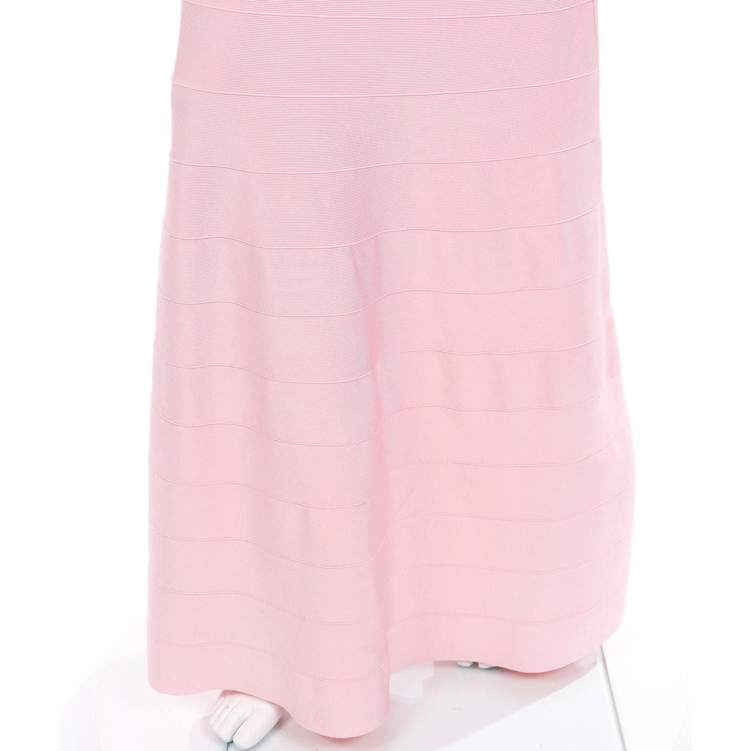 Herve Leger Full Length Pink Bandage Scoop Neck Dress 1