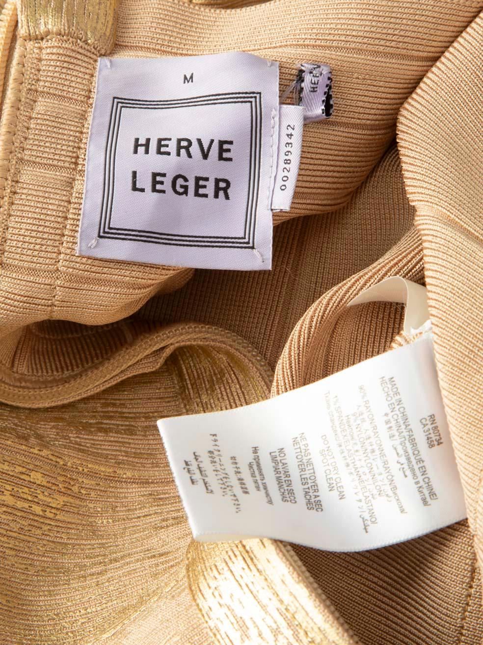 Herve Leger Gold Bandage V-Neck Mini Dress Size M Bon état à London, GB