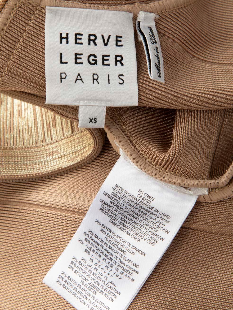 Women's Herve Leger Gold Bodycon Bandage Mini Dress Size XS