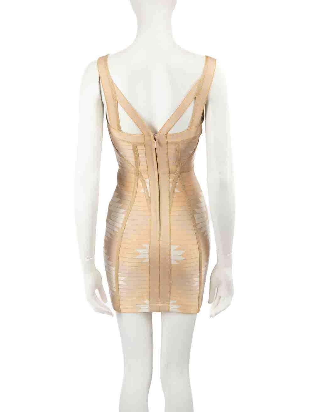 Herve Leger Gold Patterned Bandage Mini Dress Size XXS In Good Condition For Sale In London, GB