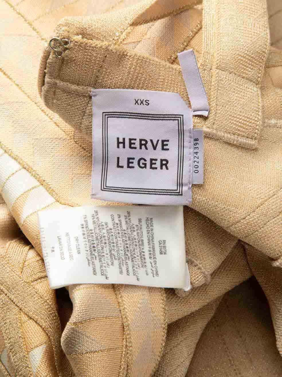 Herve Leger Gold Patterned Bandage Mini Dress Size XXS For Sale 3