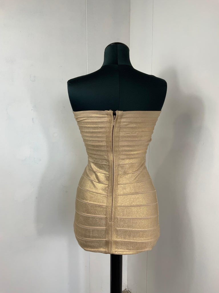 Herve Leger golden party dress For Sale at 1stDibs | golden dress for  party, herve leger sale, herve leger dress sale