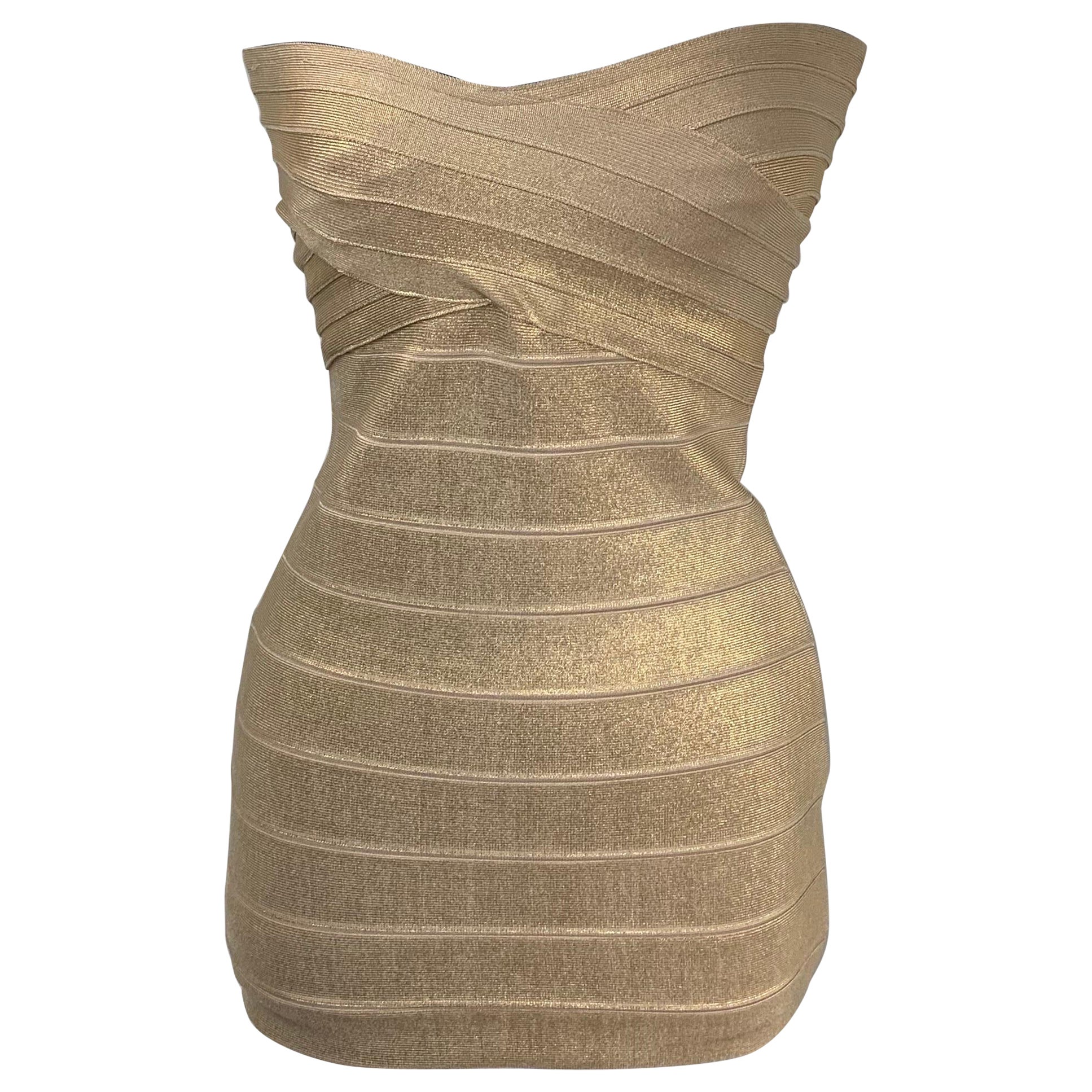 Robe de soirée dorée Herve Leger
