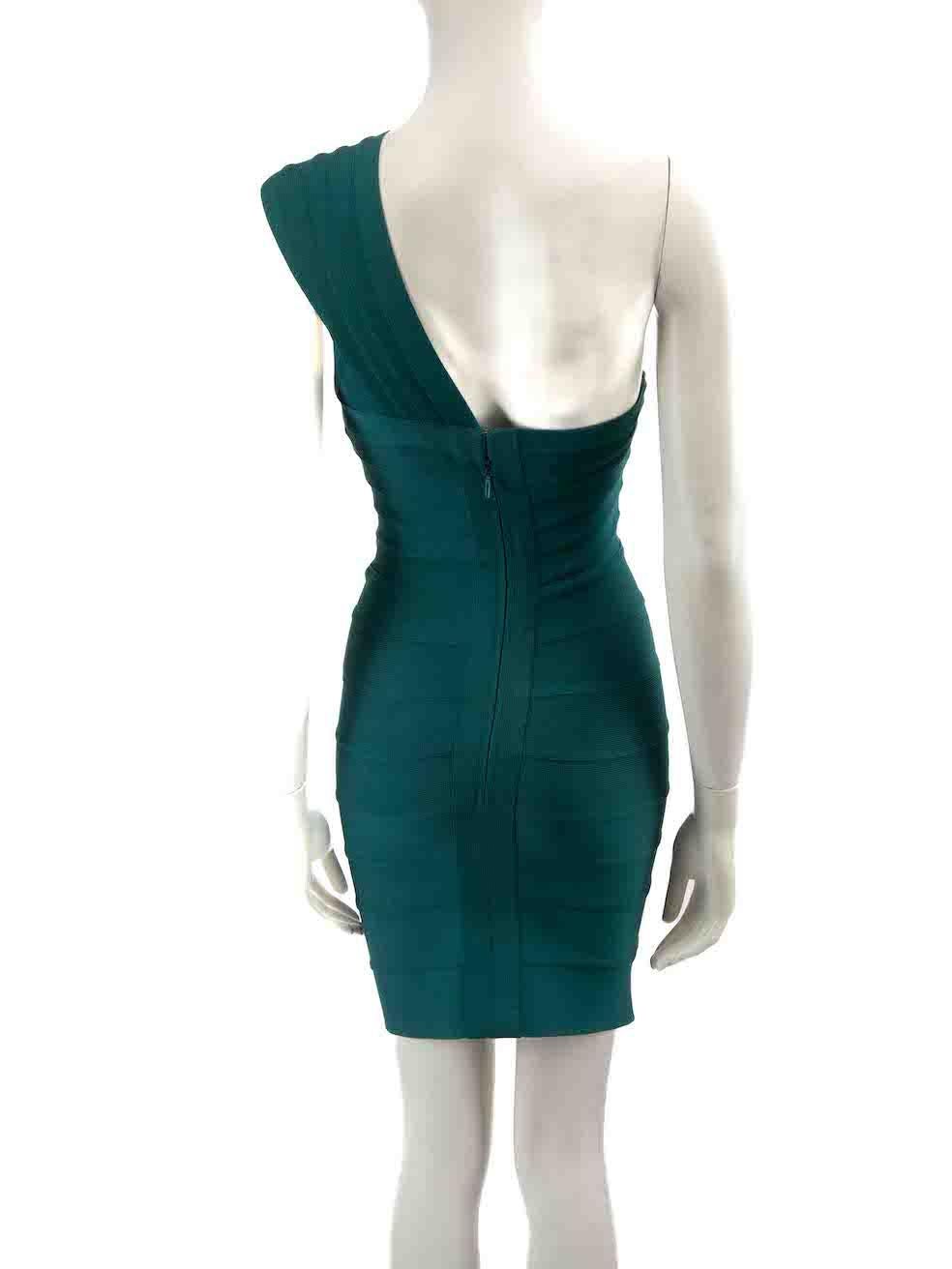 Herve Leger Green One-Shoulder Bandage Mini Dress Size XS In Good Condition For Sale In London, GB