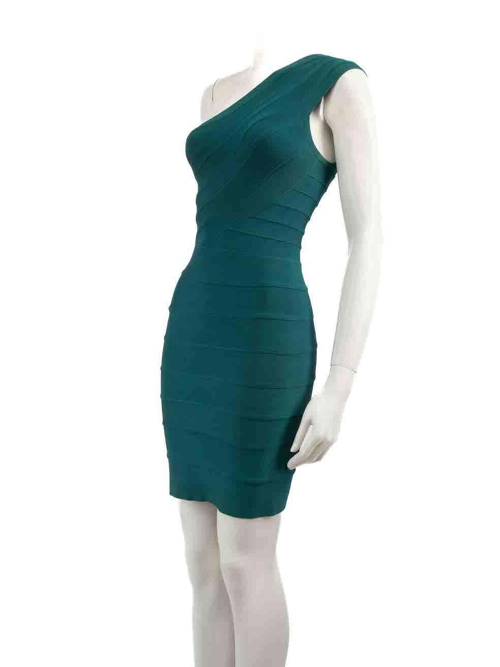 Women's Herve Leger Green One-Shoulder Bandage Mini Dress Size XS For Sale