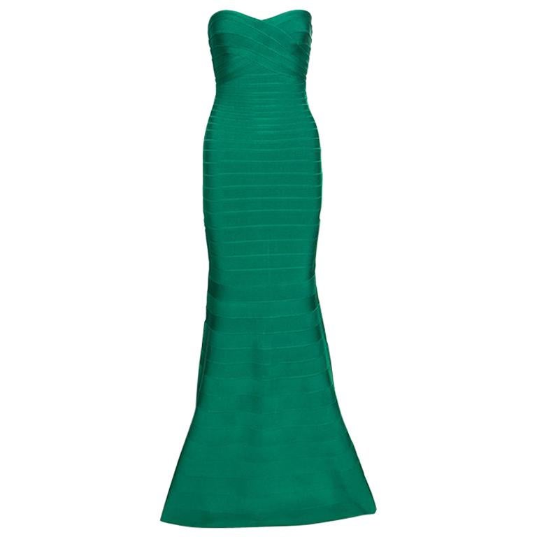 Herve Leger Grün Opal trägerlos Sara Bandage Kleid XS