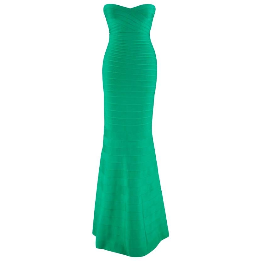 Herve Leger Green Sara Strapless Bandage Gown - Size XS