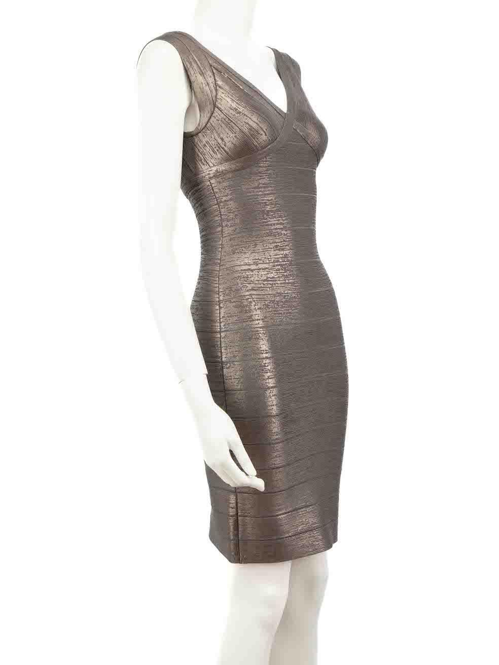 CONDITION is Good. Minor wear to dress is evident. Light wear to the brand label at the rear lining with discoloured marks and there is a small hole at the rear centre-back neck edge on this used Herve Leger designer resale item.
 
 Details
 Grey