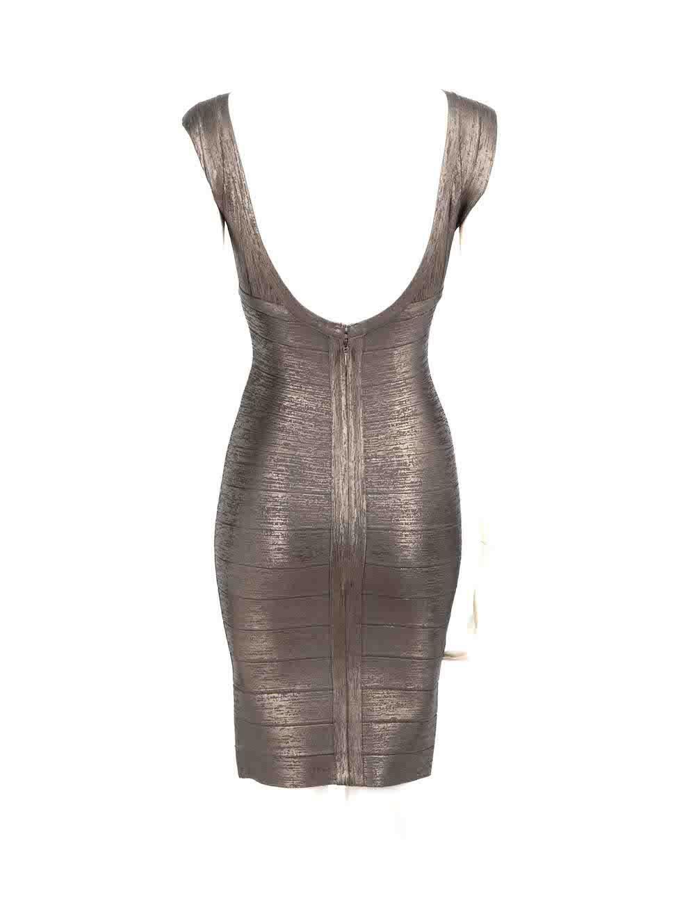 Herve Leger Grey Metallic Bandage Mini Dress Size S In Good Condition In London, GB