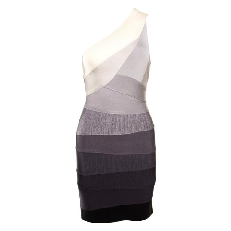 Herve Leger Grey Ombre One Shoulder Alexis Bandage Dress M