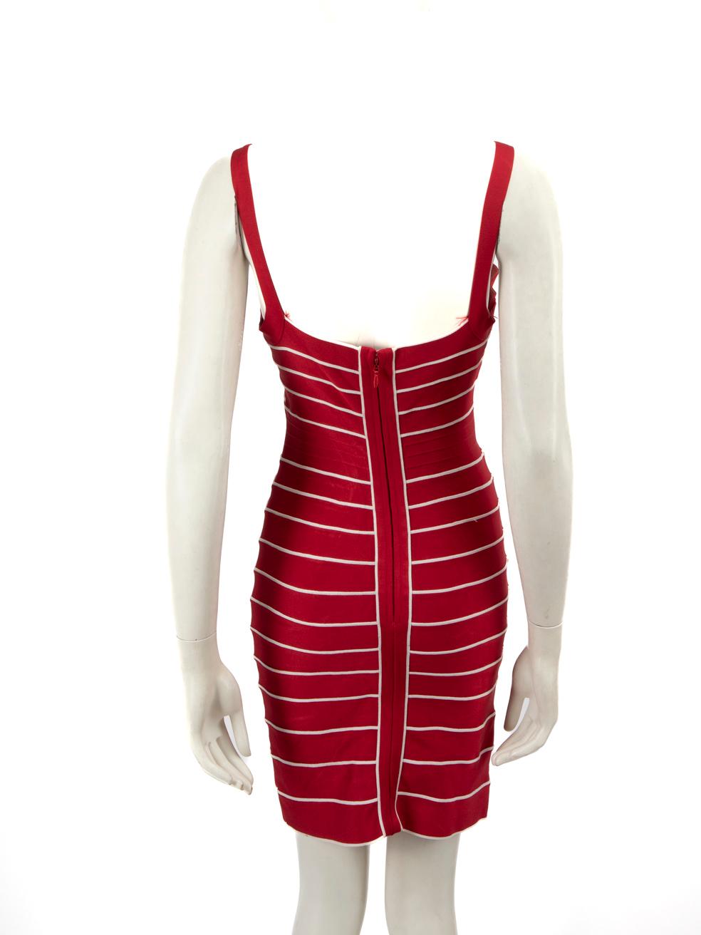 Herve Leger Herve Leger by Max Azria Red Striped Bodycon Mini Dress Size M In Good Condition In London, GB