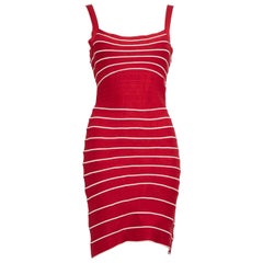 Used Herve Leger Herve Leger by Max Azria Red Striped Bodycon Mini Dress Size M