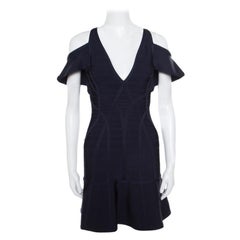 Herve Leger Indigo Cold Shoulder Estelle Bandage Dress S