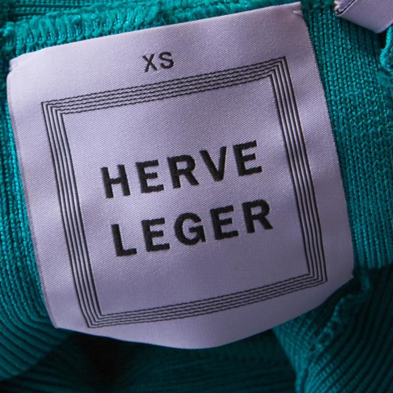 Herve Leger Jade Green Cross Back Detail Mini Bandage Dress XS 1