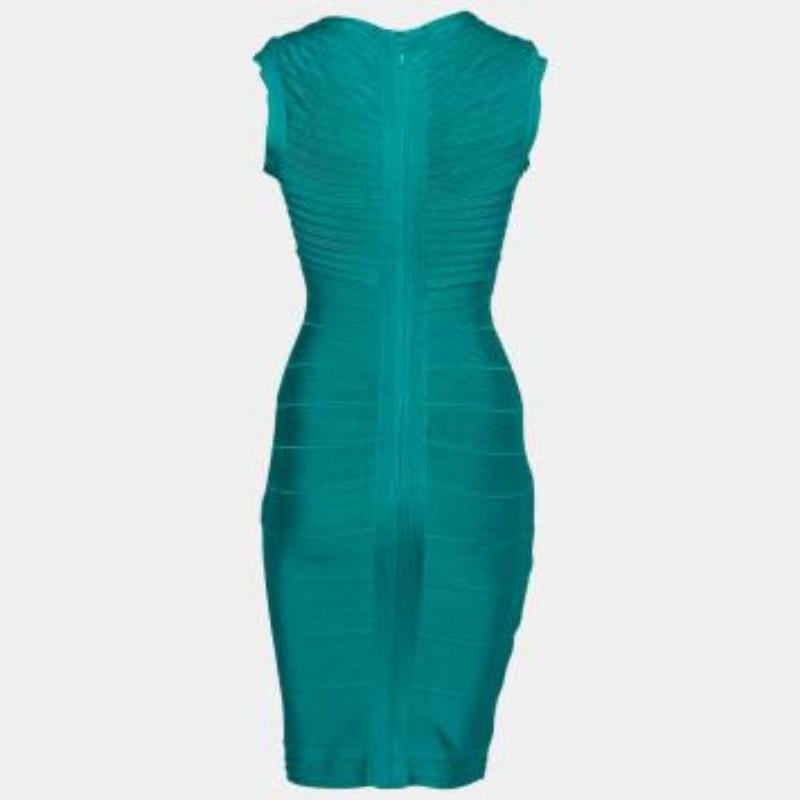 Herve Leger Jade Green Sleeveless Scoop Neck Bandage Dress XS in vendita 5