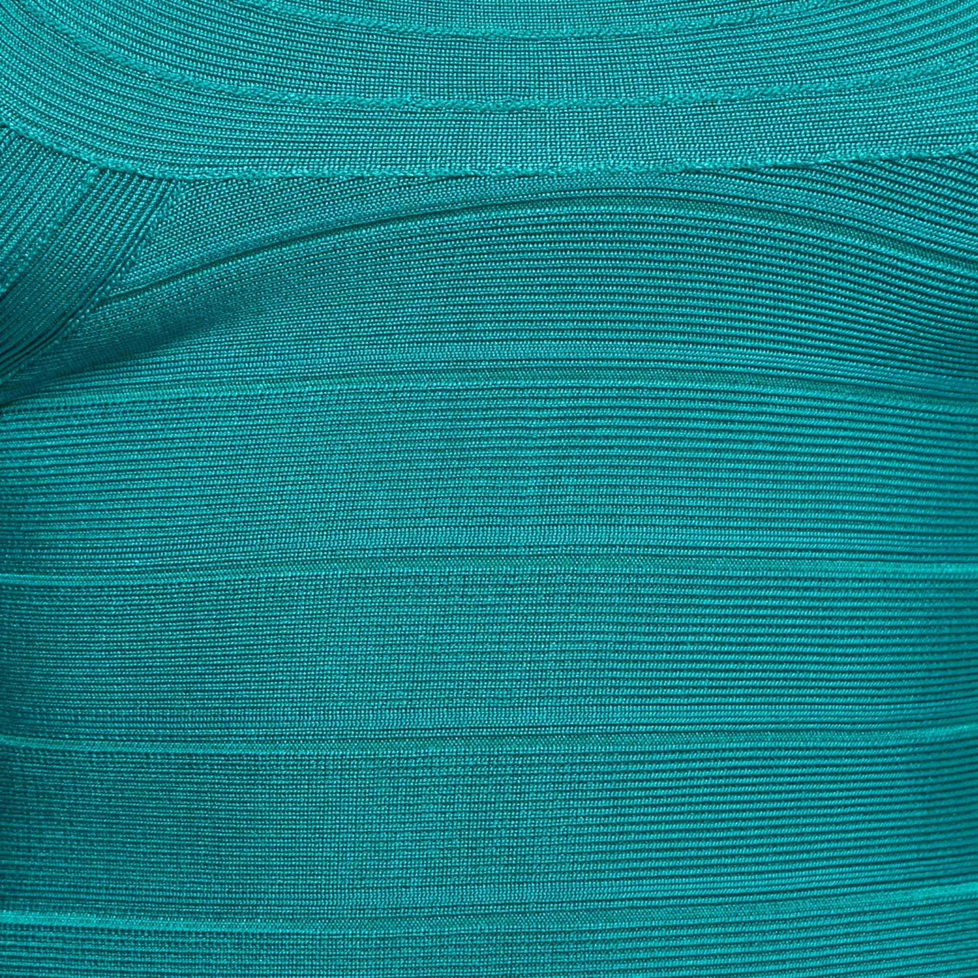 Herve Leger Jade Green Sleeveless Scoop Neck Bandage Dress XS In Good Condition In Dubai, Al Qouz 2