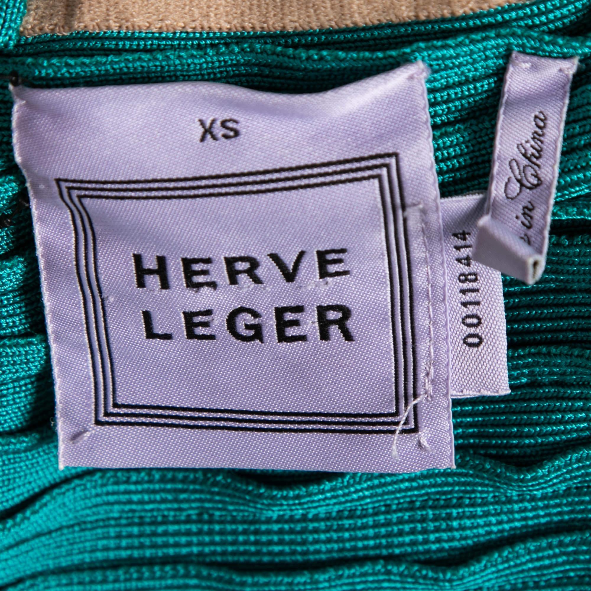 Women's Herve Leger Jade Green Sleeveless Scoop Neck Bandage Dress XS