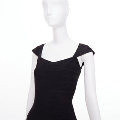 HERVE LEGER Kristen black bandage sculpted shoulder open side bodycon dress S