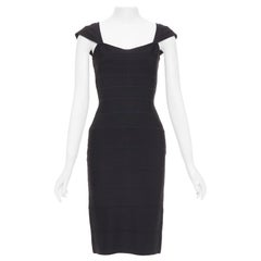 HERVE LEGER Kristen black bandage sculpted shoulder open side bodycon dress S