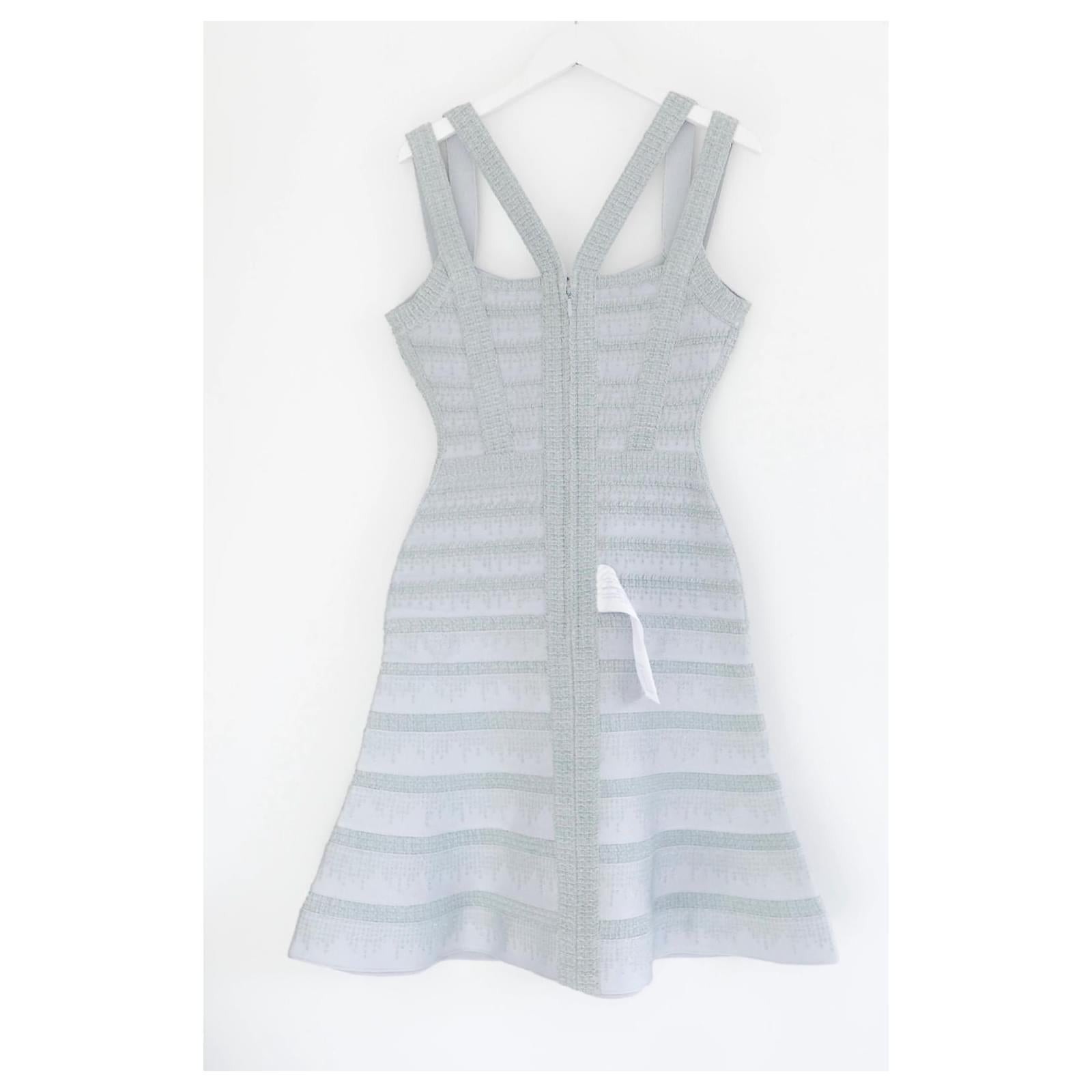 Herve Leger Light Blue & Silver Fit & Flare Carole Dress  For Sale 2