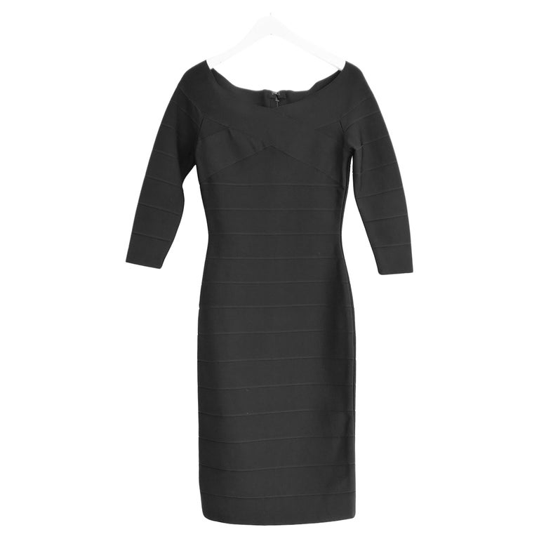 black herve leger bandage dress by Herv Lger Bandage knit widens and tapers for hourglass effect HERV LGER Alessandra fringed cutout