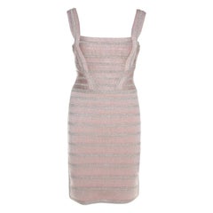 Herve Leger Light Pink and Metallic Crochet Knit Alyia Bandage Dress M