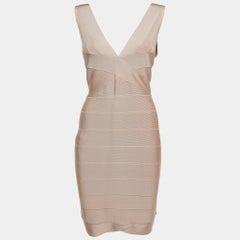 Herve Leger Hellrosa ärmelloses Bandage-Minikleid L