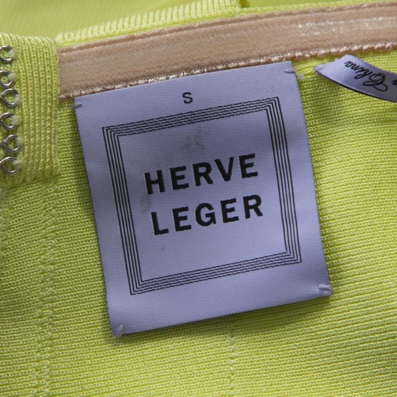 Herve Leger Lime Green Knit Estelle Bandage Dress S In Good Condition In Dubai, Al Qouz 2