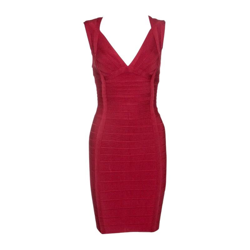 Herve Leger Lipstick Red Sleeveless Darby Bandage Dress S