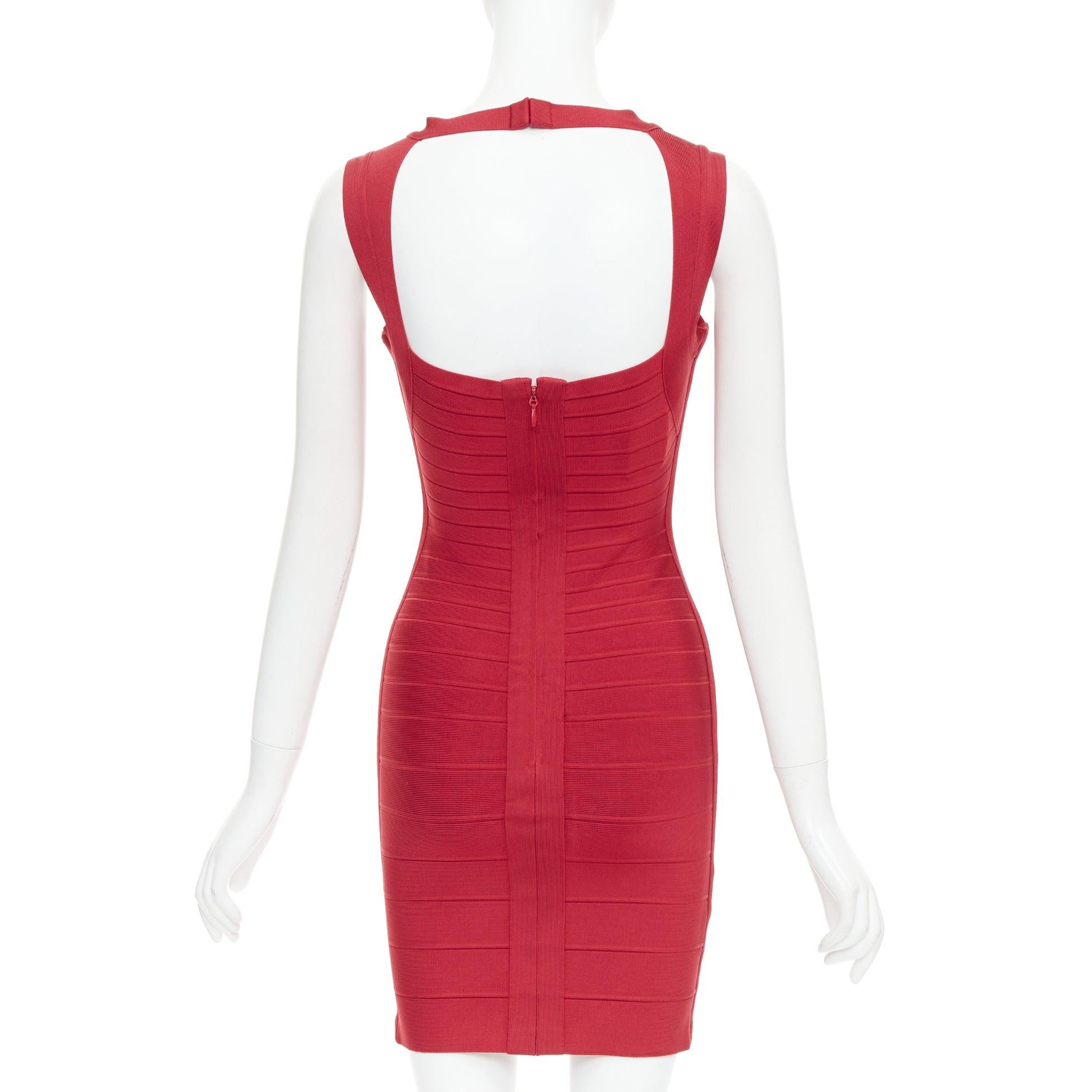 Women's HERVE LEGER lipstick red sweetheart cut out bodycon bandage dress S