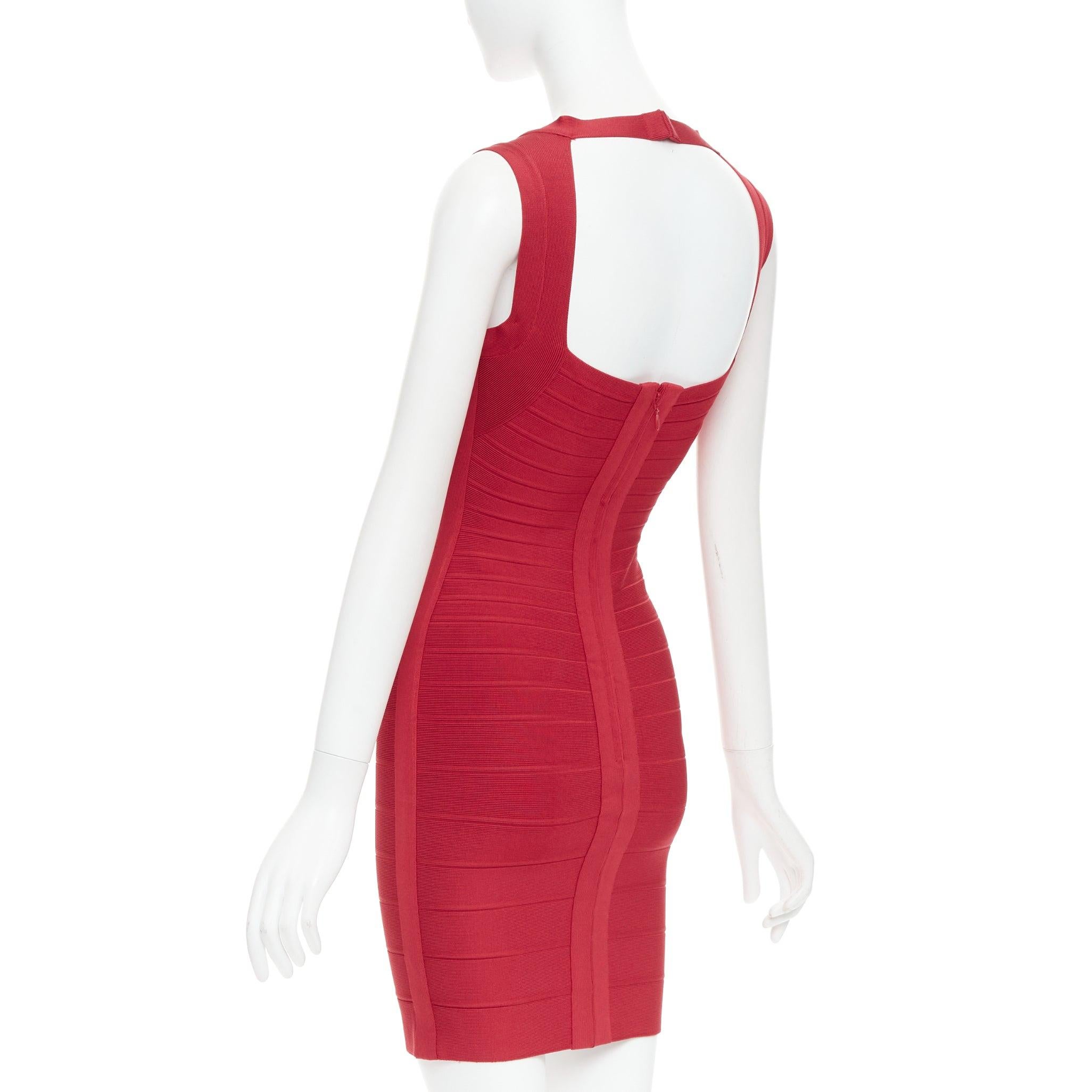 HERVE LEGER lipstick red sweetheart cut out bodycon bandage dress S 1