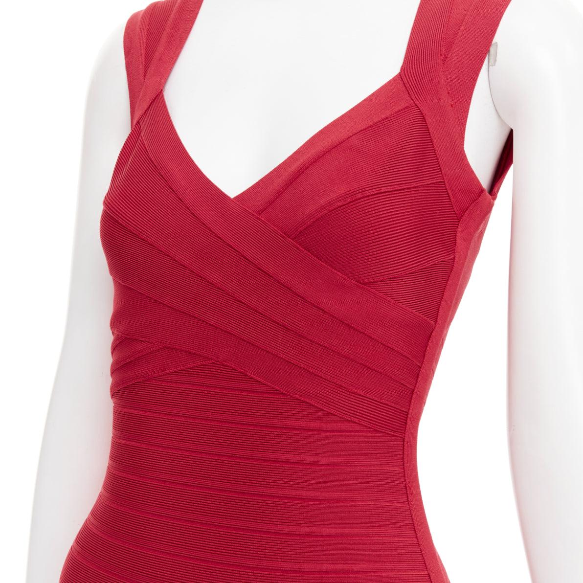 HERVE LEGER lipstick red sweetheart cut out bodycon bandage dress S 2