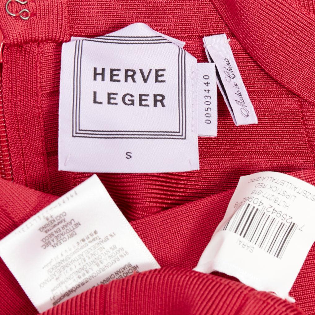 HERVE LEGER lipstick red sweetheart cut out bodycon bandage dress S 3
