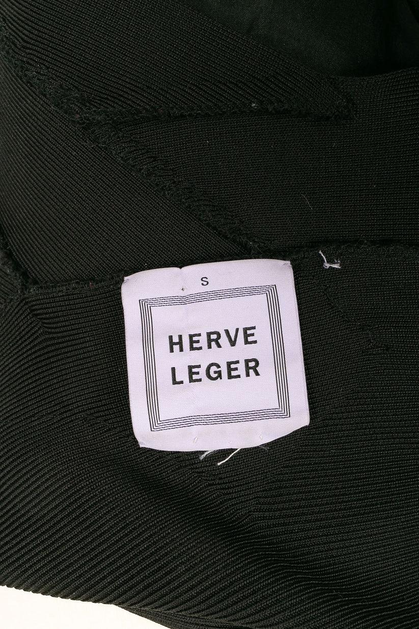 Hervé Léger Longue robe noire avec bandes élastiques et traîne en organza en vente 4