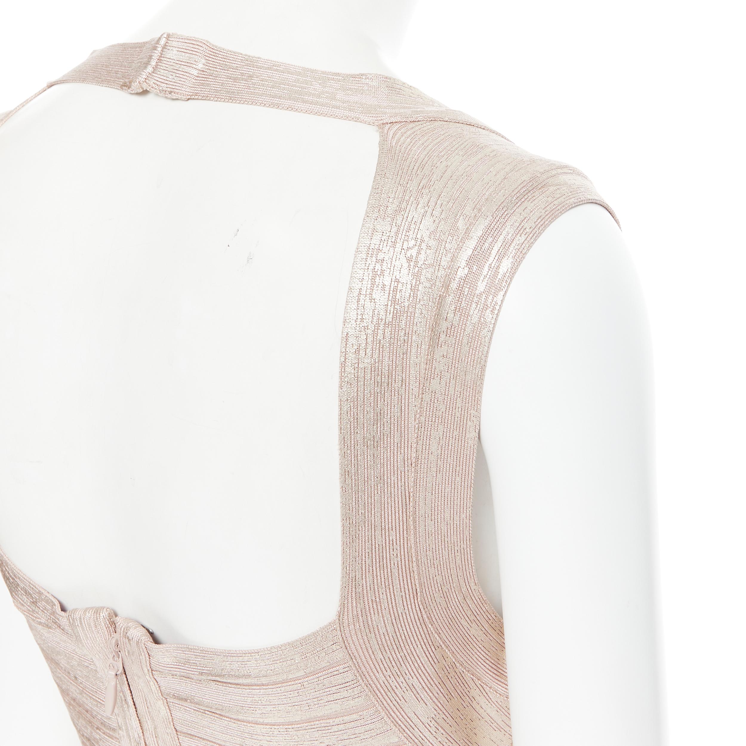 HERVE LEGER Max Azria rose gold shimmer bandage bodycon stretch dress M 1