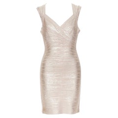 HERVE LEGER Max Azria rose gold shimmer bandage bodycon stretch dress M