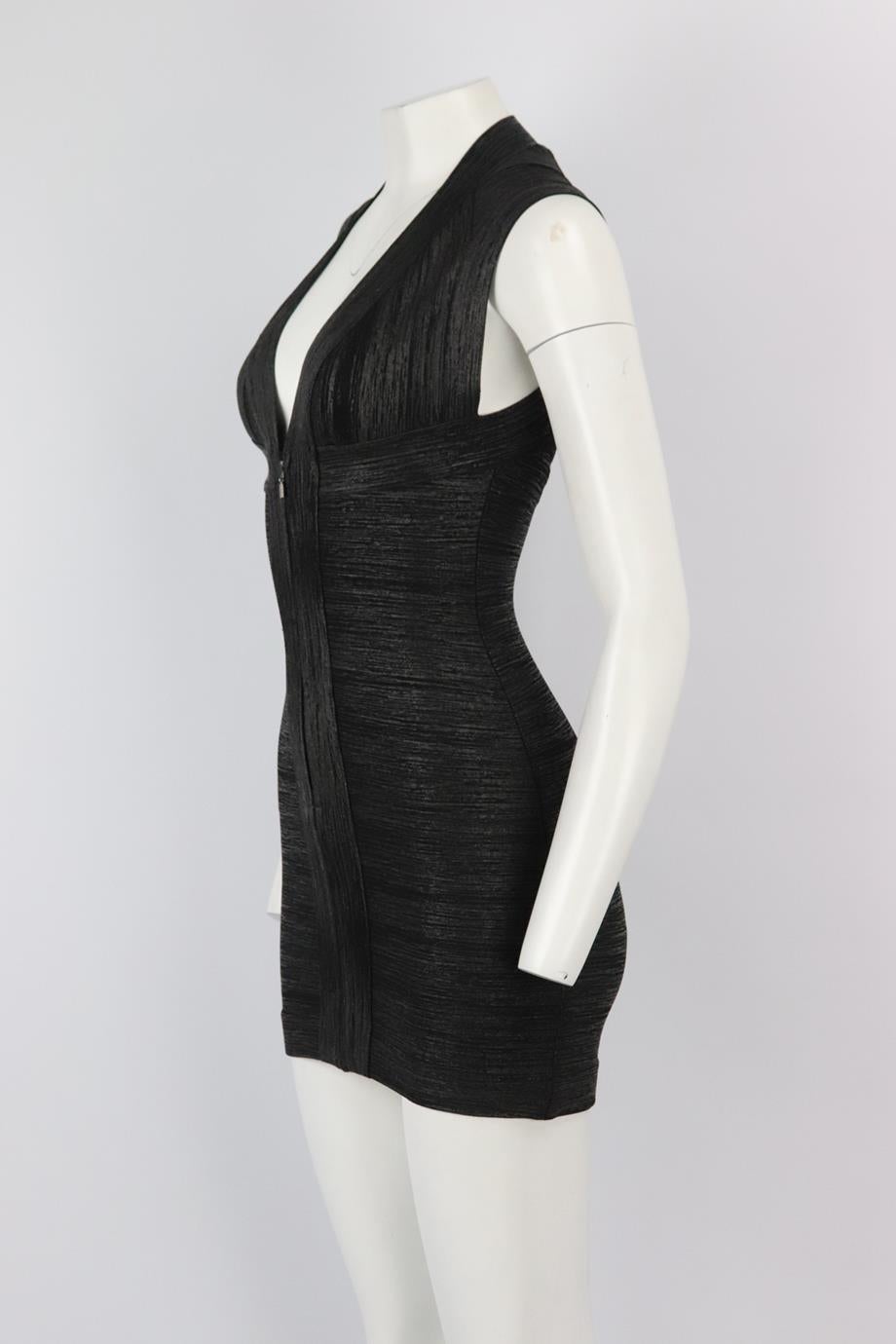 Black Herve Leger Metallic Bandage Mini Dress Xsmall