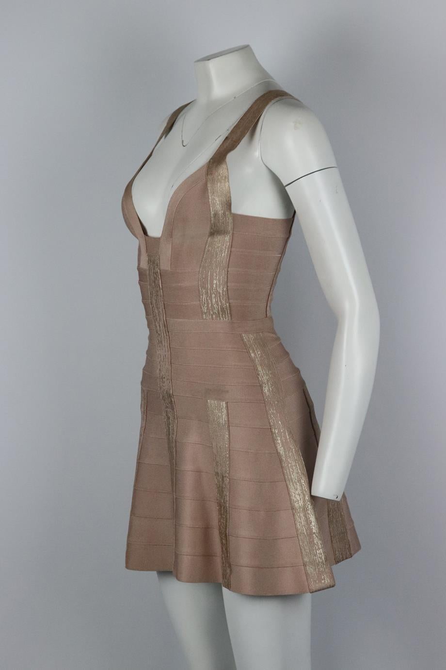 Brown Herve Leger Metallic Bandage Mini Dress Xsmall