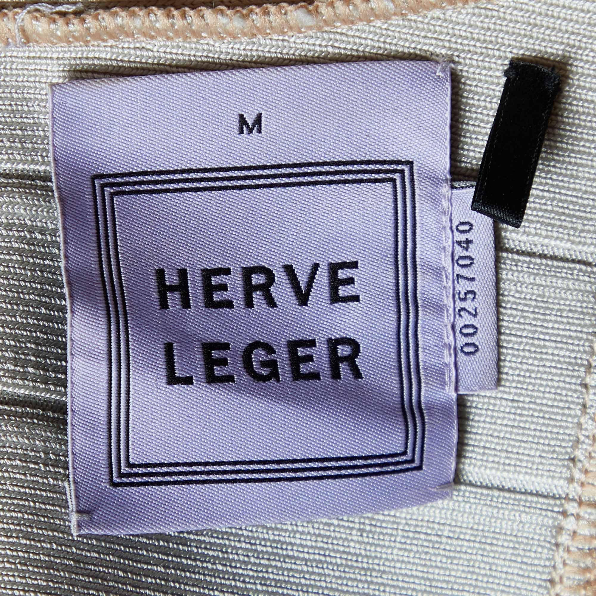 Herve Leger Metallic Foil Print Knit Carolyn Bandage Dress M For Sale 1