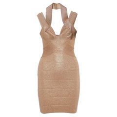 Herve Leger Metallic Lurex Knit Bandage Mini Dress XXS