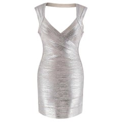 Herve Leger Metallic Open Back Bandage Mini Dress - Size S