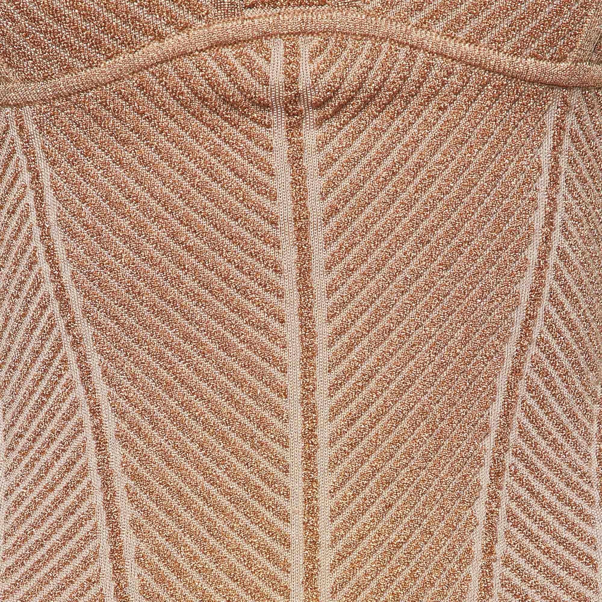 Herve Leger Metallic Rose Gold Knit Midi Dress XS In Good Condition In Dubai, Al Qouz 2