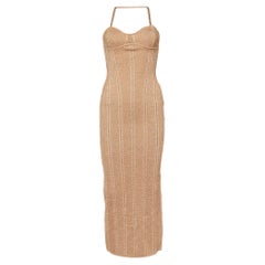 Herve Leger Metallic Rose Gold Knit Midi Dress XS