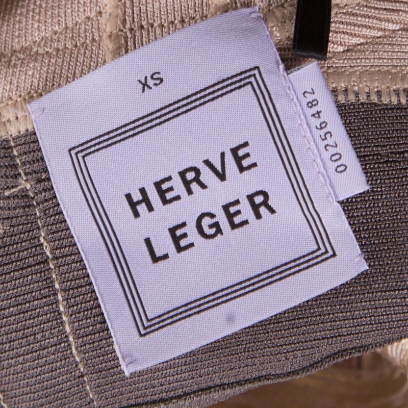 Herve Leger Metallic Rose Gold Melena Bandage Mini Dress XS In Good Condition In Dubai, Al Qouz 2