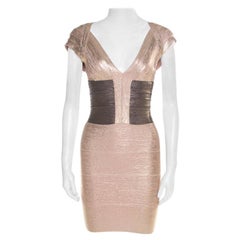 Herve Leger Metallic Rose Gold Melena Bandage Mini Dress XS
