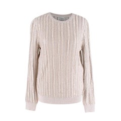 Herve Leger Metallic Silver Textured Ribbed Sweater