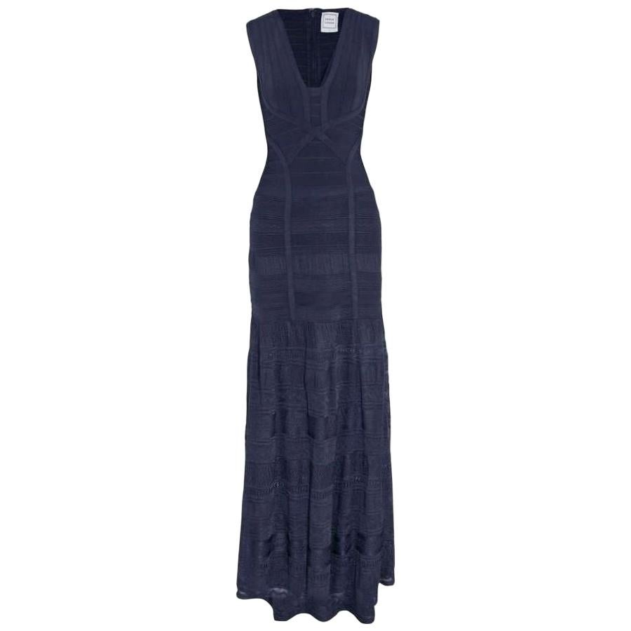Herve Leger Midnight Blue Bandage Crochet Knit Evening Gown Dress